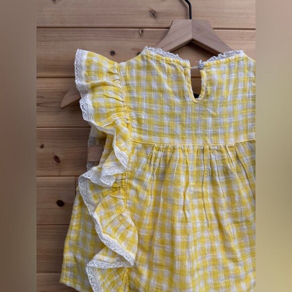 Free People Size 2/XS Yellow Gingham Lace Blouse Shorts Tessa Set - Picture 9 of 11